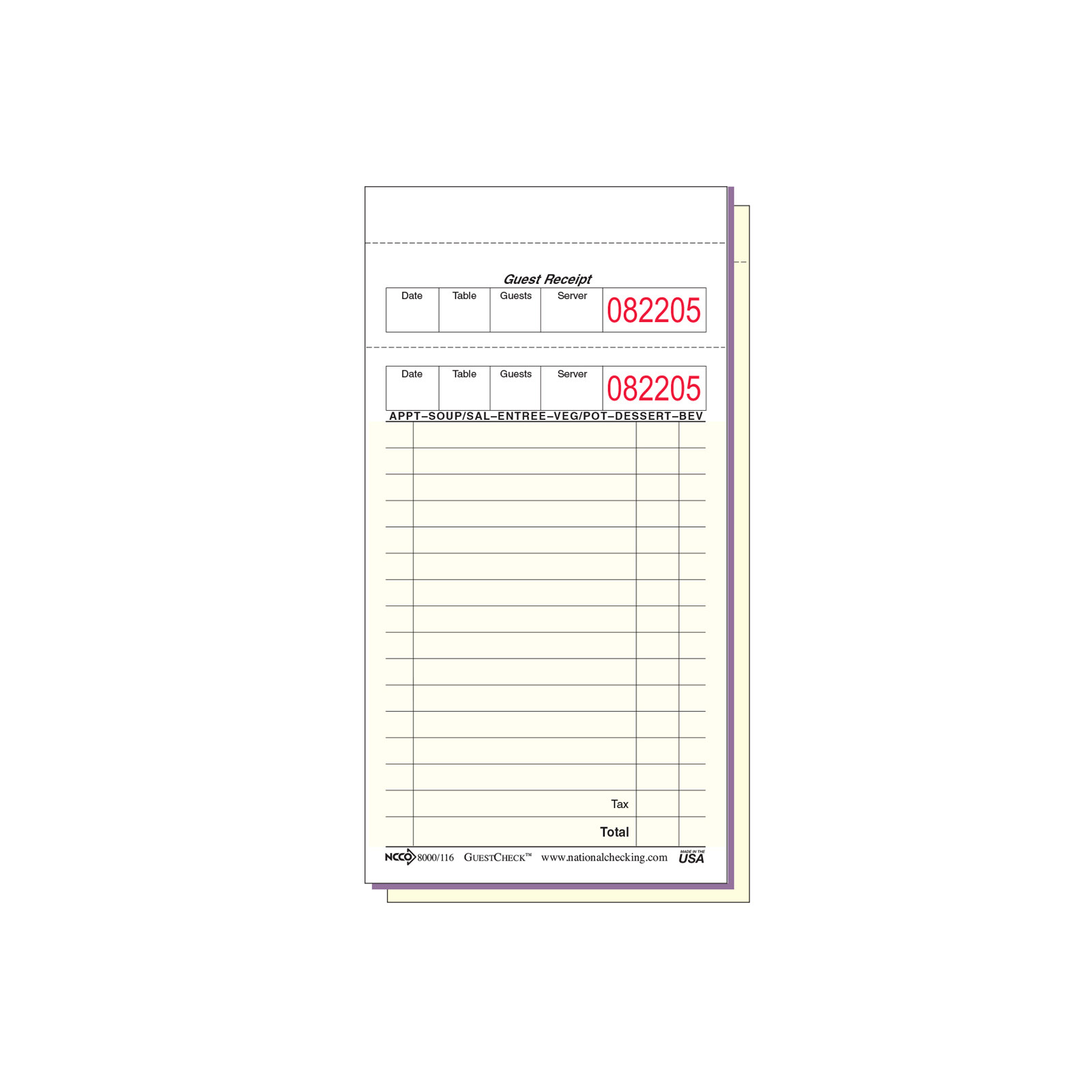 Medium Duplicate Carbon Guest Check - National Checking